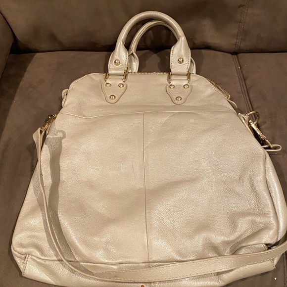 Emma Fox Leather Satchel Handbag in Light Metallic Beige